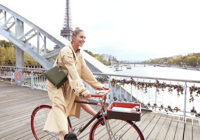 bicycle bike vehicle transportation person wheel machine clothing overcoat coat