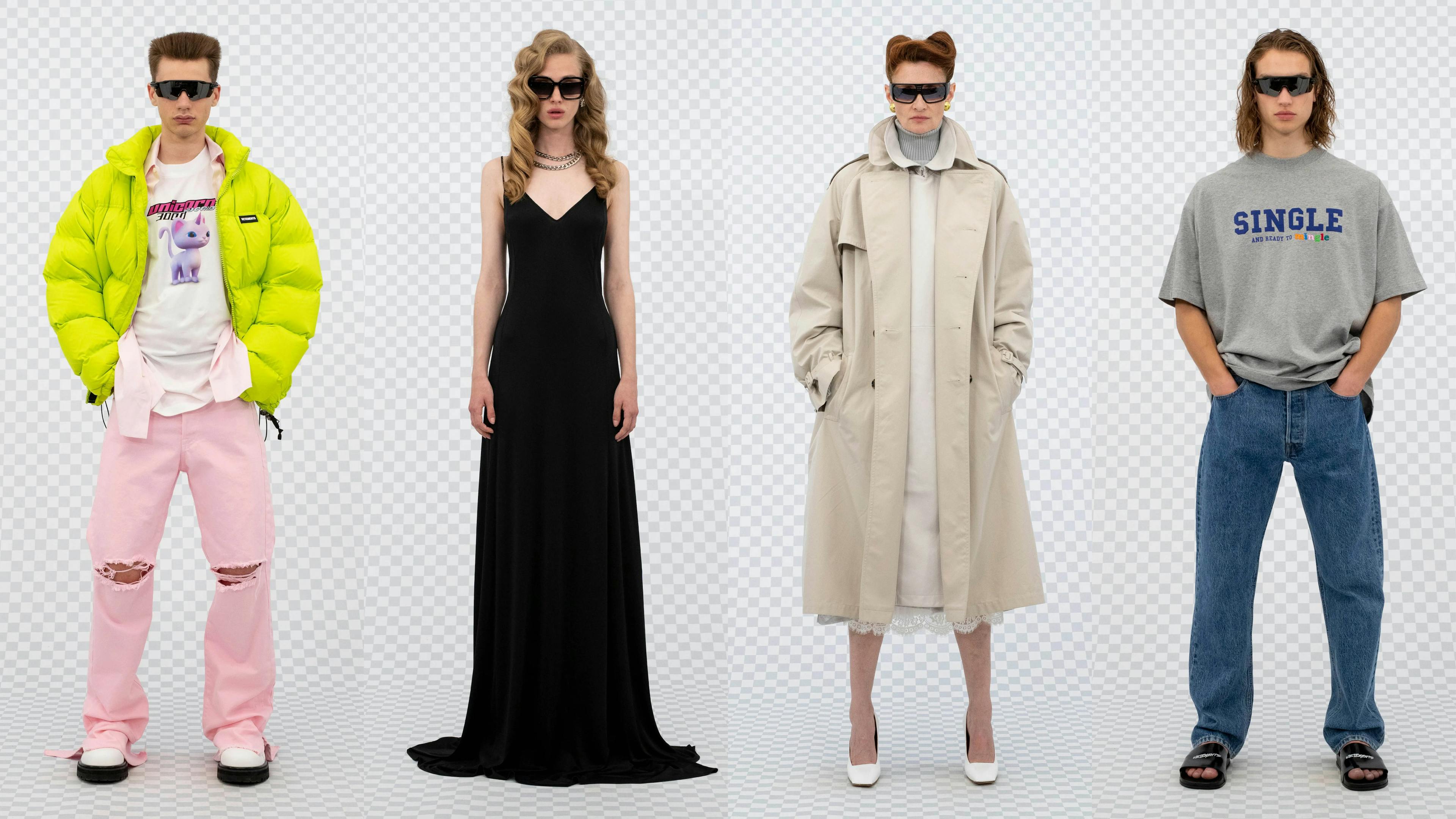 coat clothing person sunglasses accessories sleeve overcoat evening dress fashion gown
