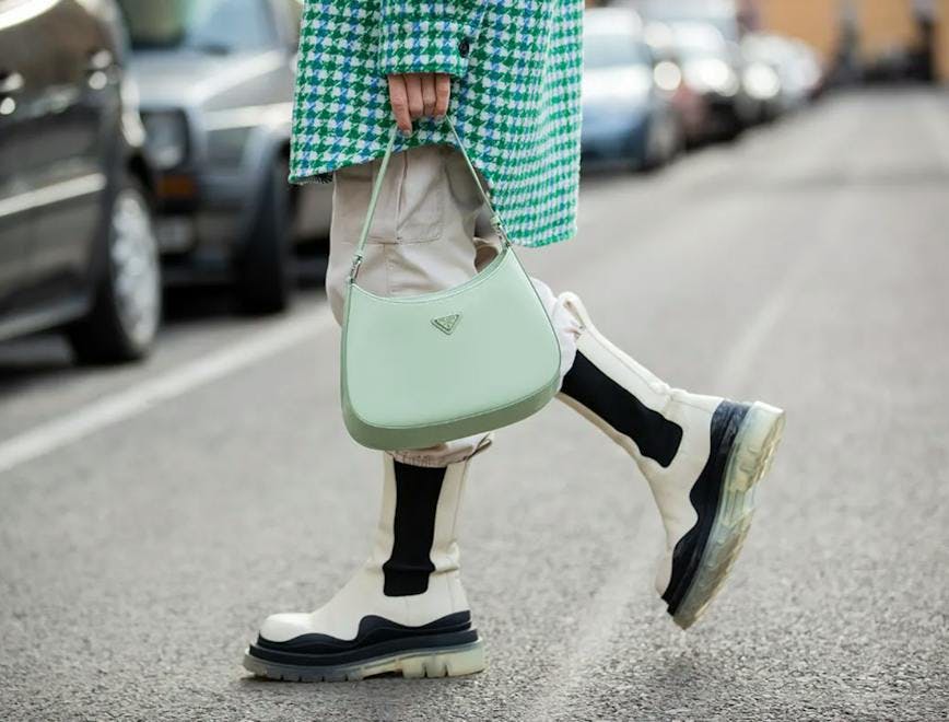 clothing car transportation footwear person shoe wheel machine accessories handbag