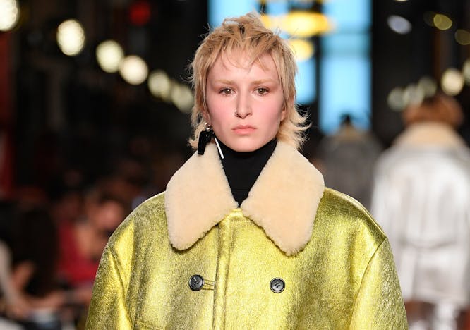 nyfw rtw runway new york coat clothing handbag bag accessories overcoat fashion person