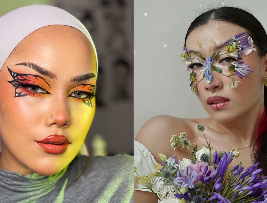 head person face adult female woman cosmetics lipstick portrait flower
