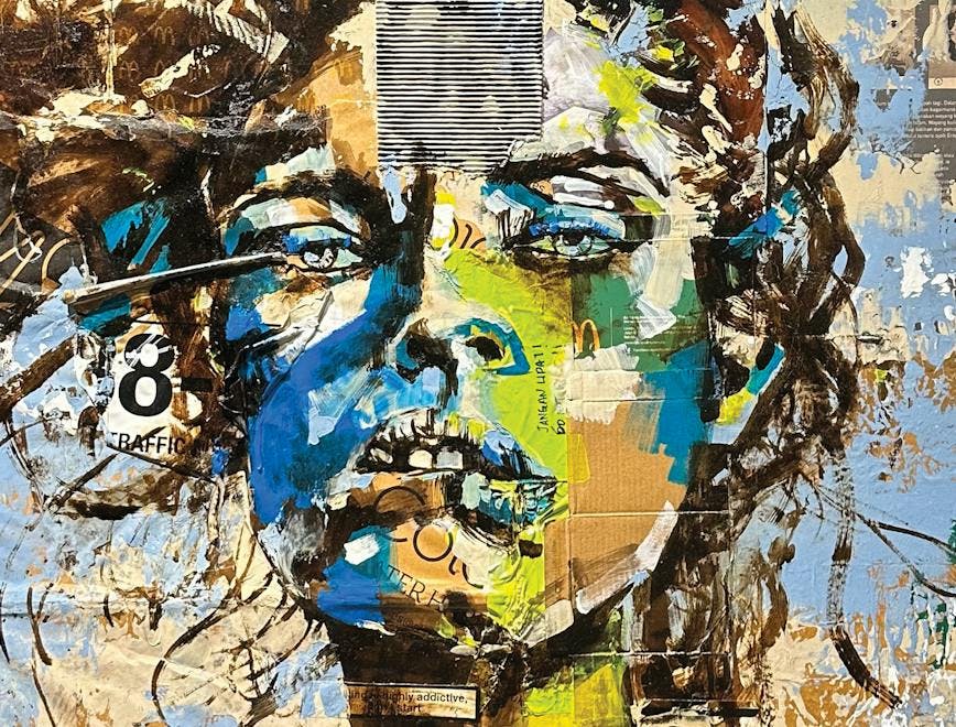 art painting collage modern art mural person face head