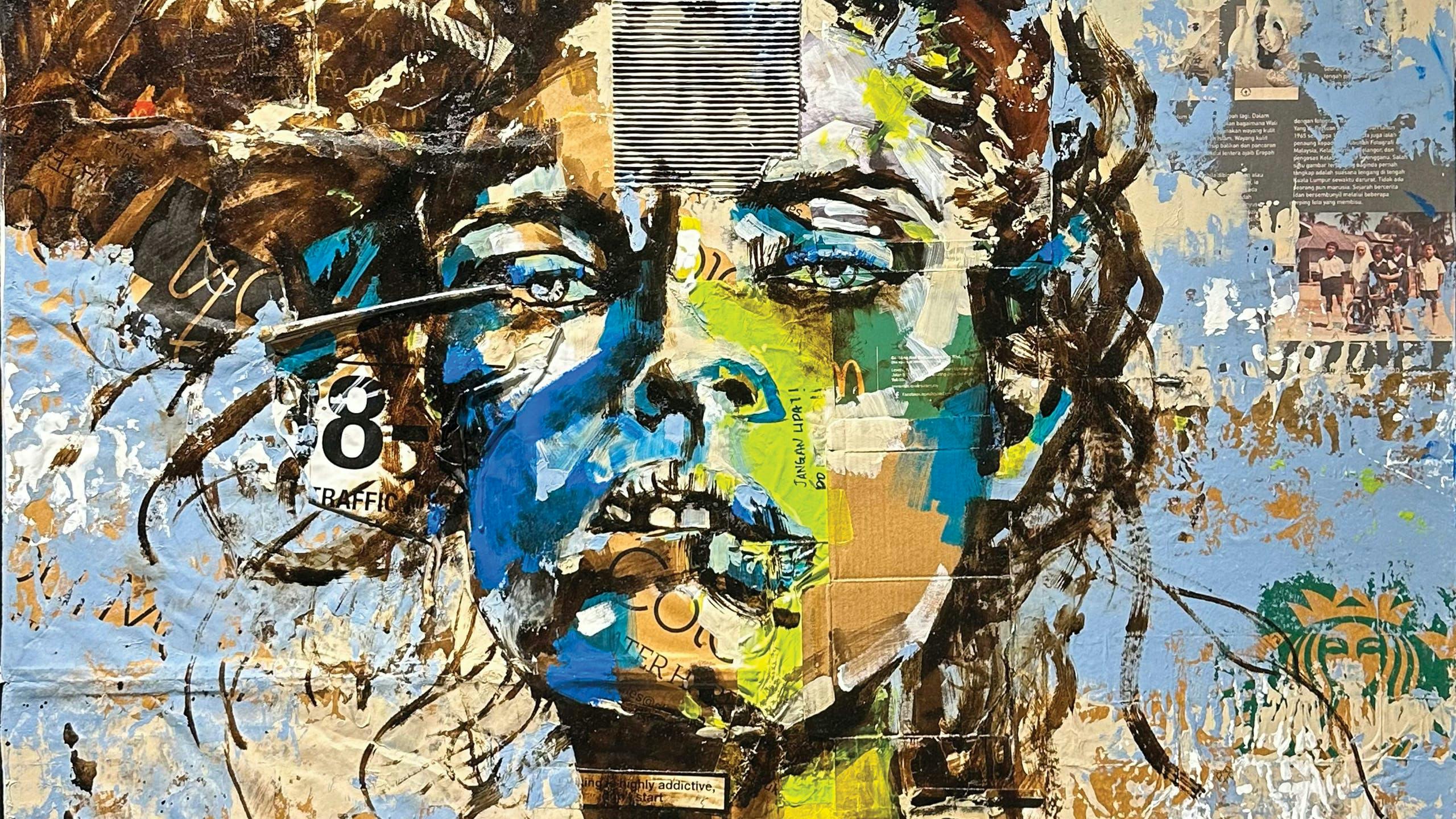 art painting collage modern art mural person face head